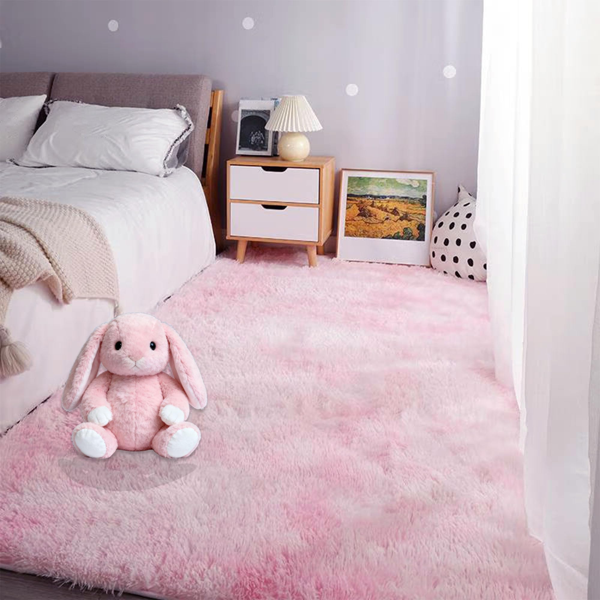 Tapis poil long doux 100x180 cm rose clair haute densité pour décoration