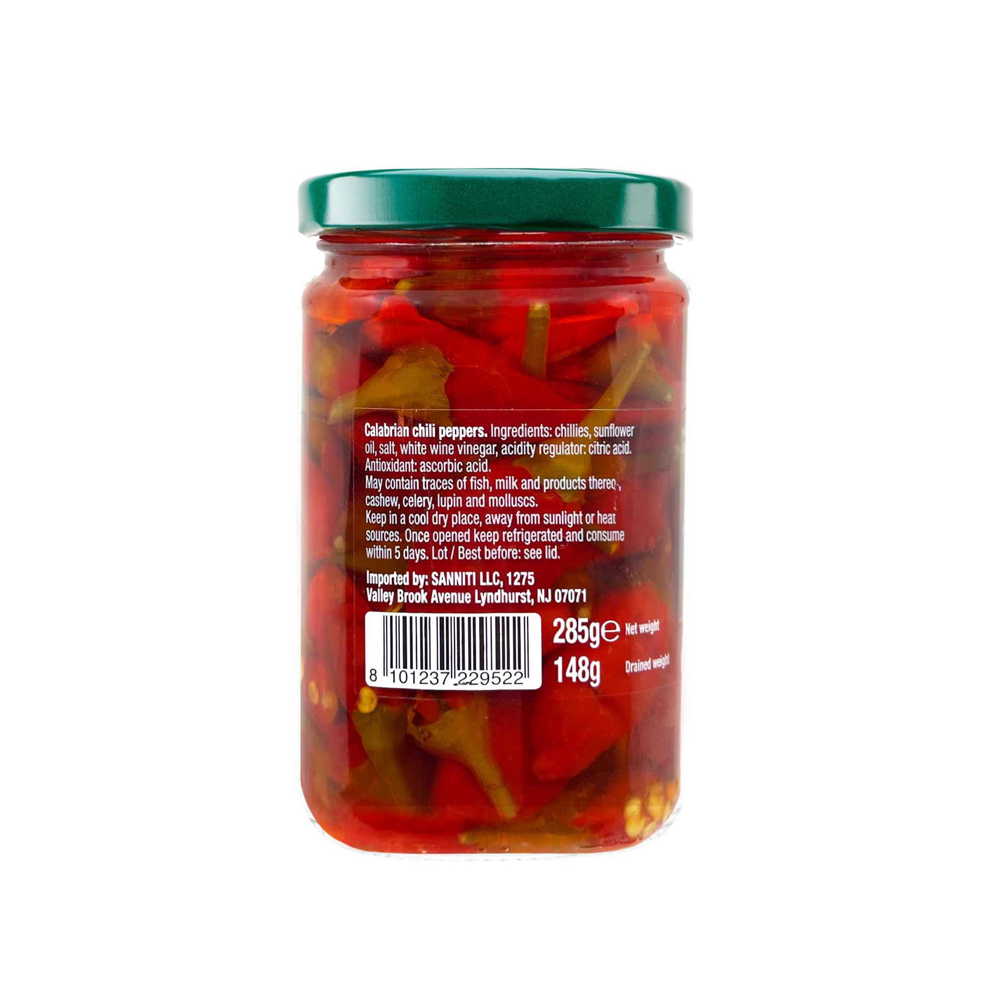 Sanniti Calabrian Chili Peppers | Italian Hot Long Chili Peppers | Perfect for Sandwiches, Salads, Pasta Sauces & More | 10 ounce Jar
