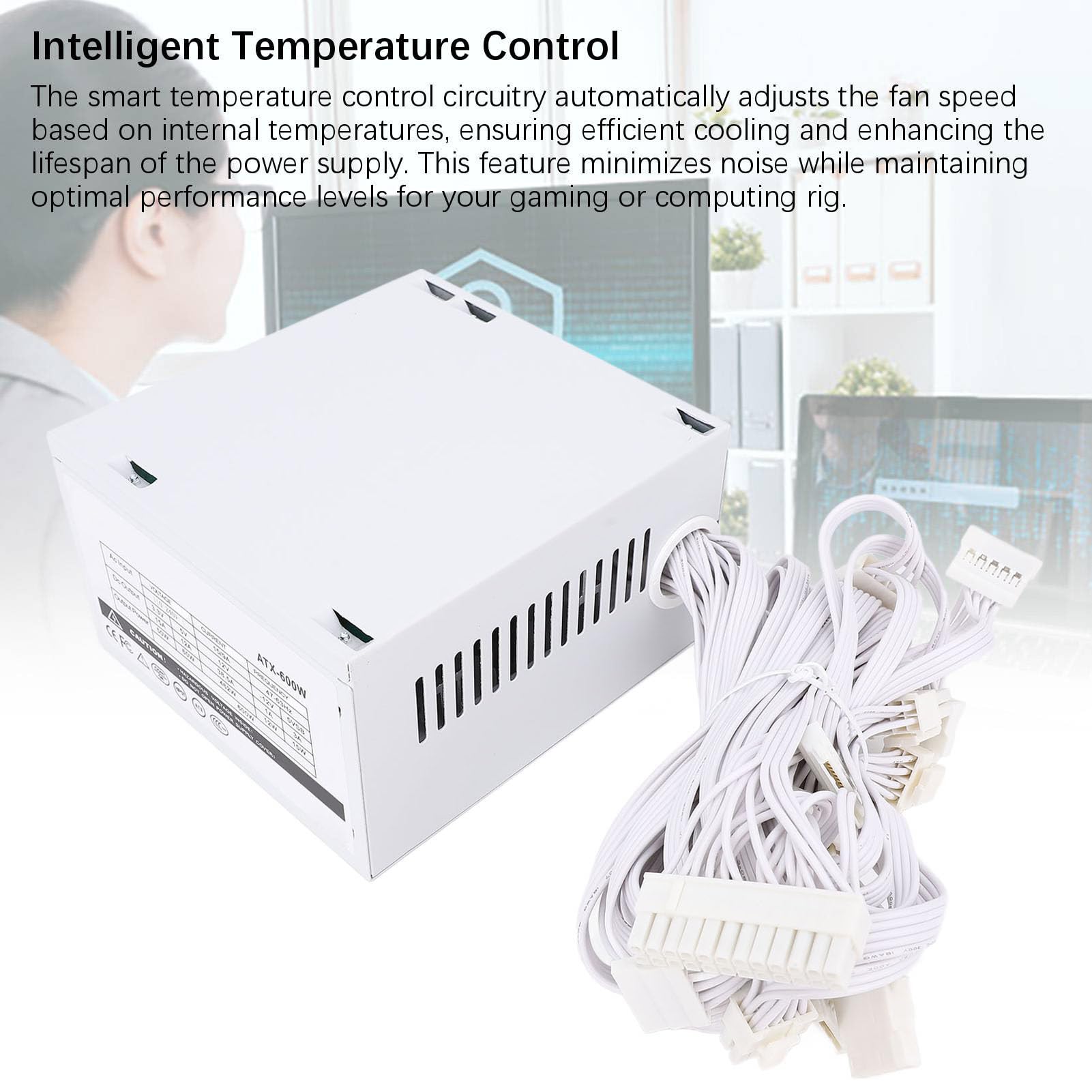 Zasilacz ATX 600 W Modułowy Zasilacz Komputerowy z inteligentną kontrolą Temperatury i Wieloma ochroną Bezpieczeństwa do Gier i obliczeń