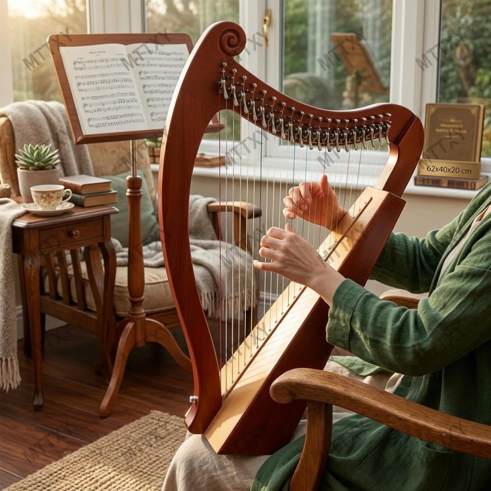 15- i 19-strunowa drewniana lira harfowa – mahoniowy instrument strunowy z torbą transportową i kluczem do strojenia; bogate brzmienie i kunszt w stylu vintage – idealna dla,15Tones