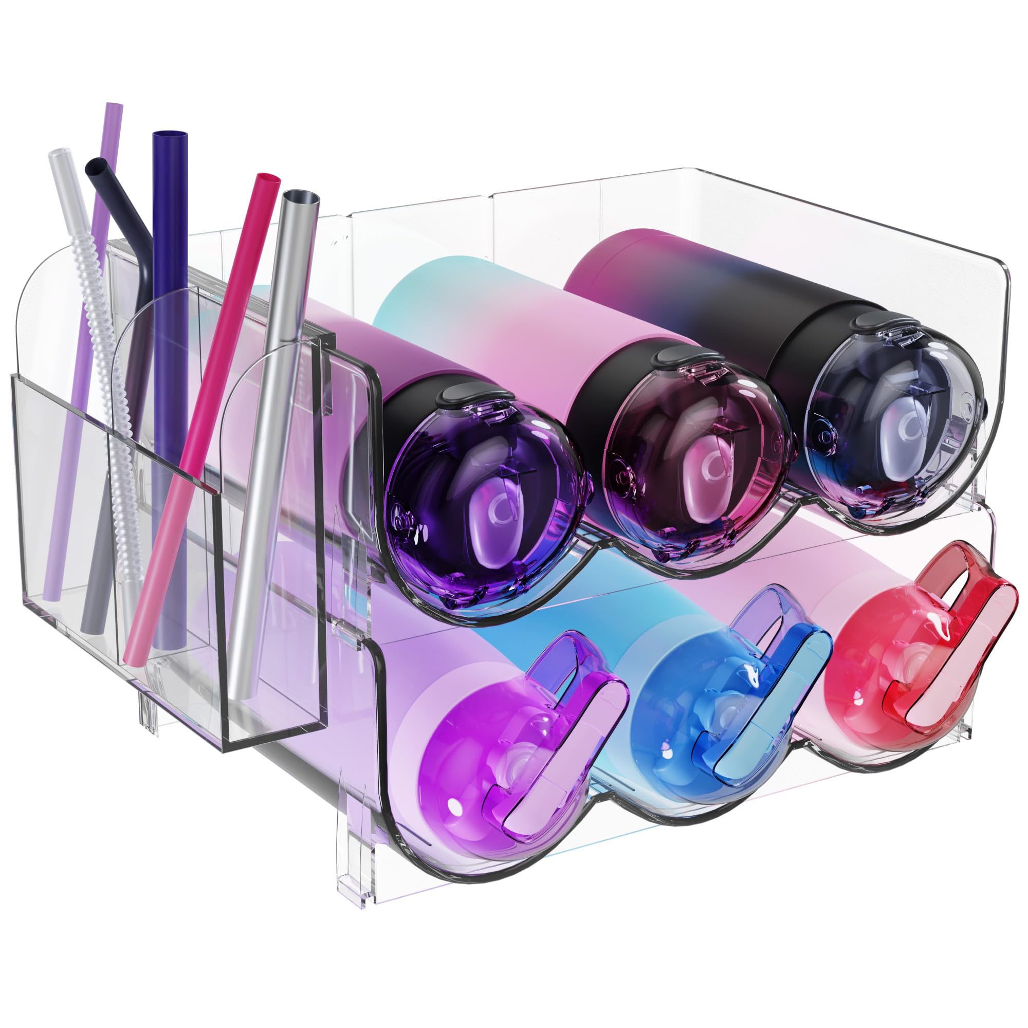 2 Tiered Acrylic Water Bottle Organizer - Stackable Water Bottle ...
