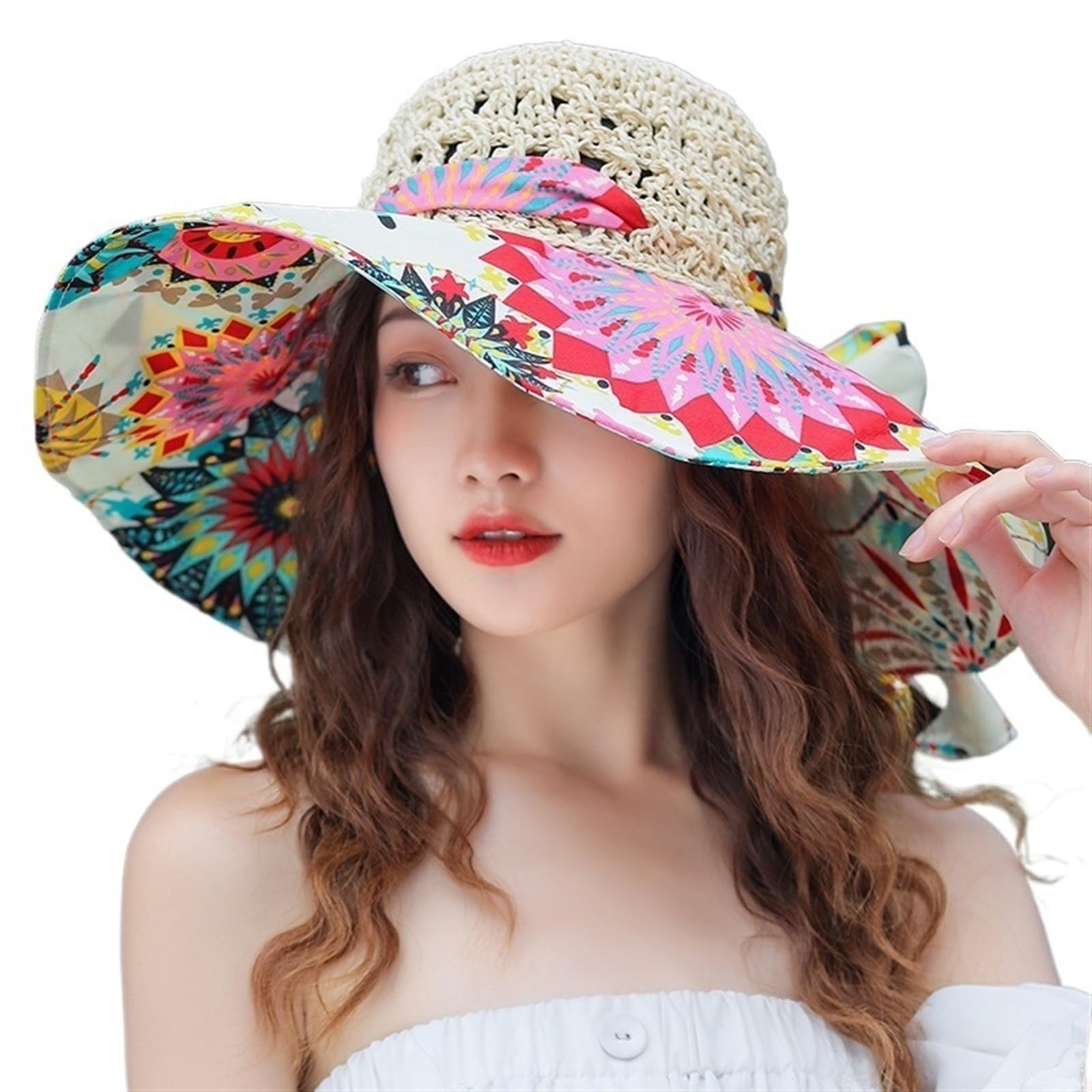 Cappello estivo da donna, pieghevole, in paglia, Panamas, protezione UV, visiera parasole, mare, spiaggia, cappello estivo