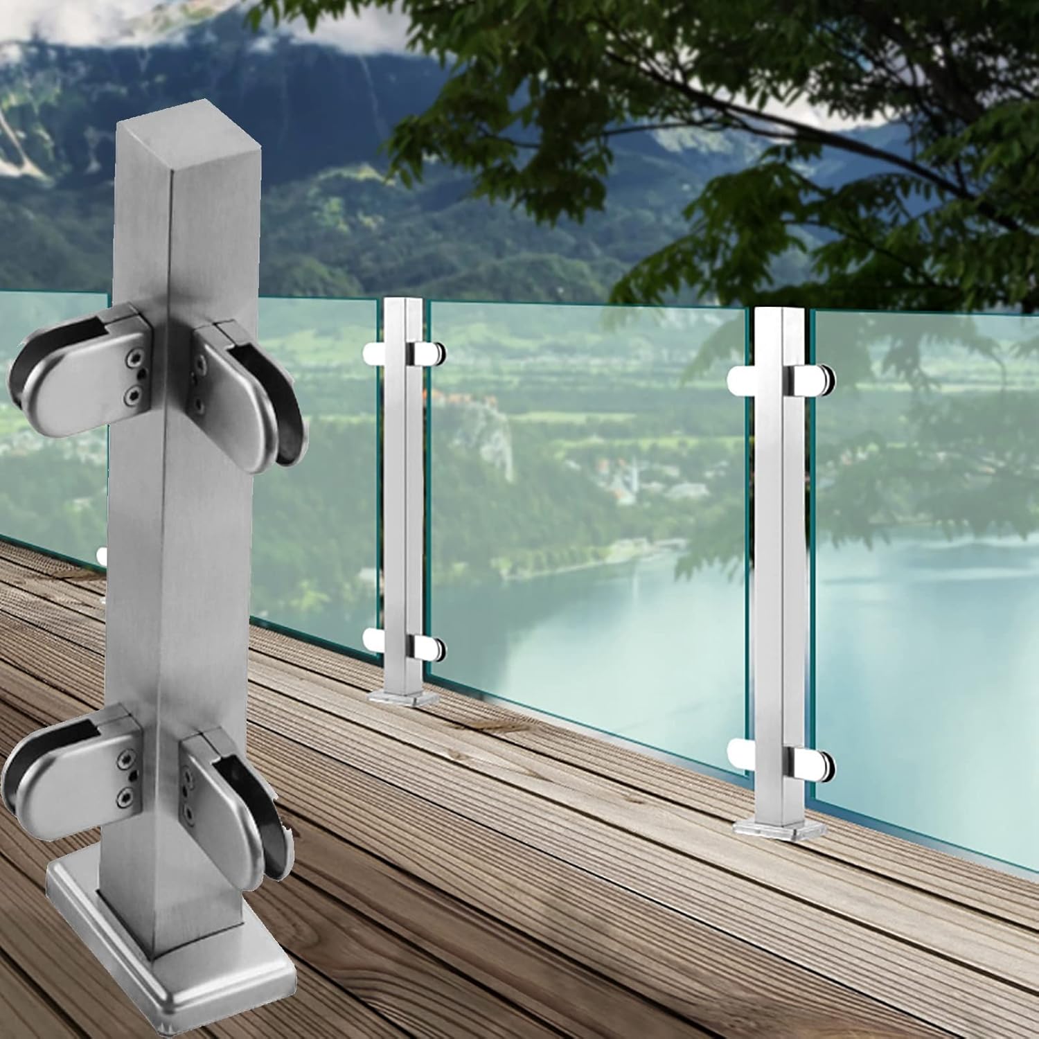 Floor Standing Square Glass Balustrade Railing Post for Deck Steps Lofts Platform