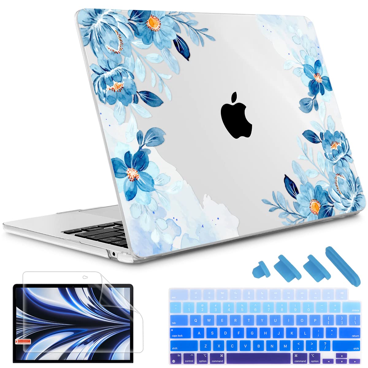 May ChenCompatible with MacBook Air 13.6 Inch Case 2024 2023 2022 Model A3113 M3 A2681 M2 Chip, Plastic Hard Shell Case for MacBook Air 13.6" with Liquid Retina Display, Fresh Watercolor Flowers