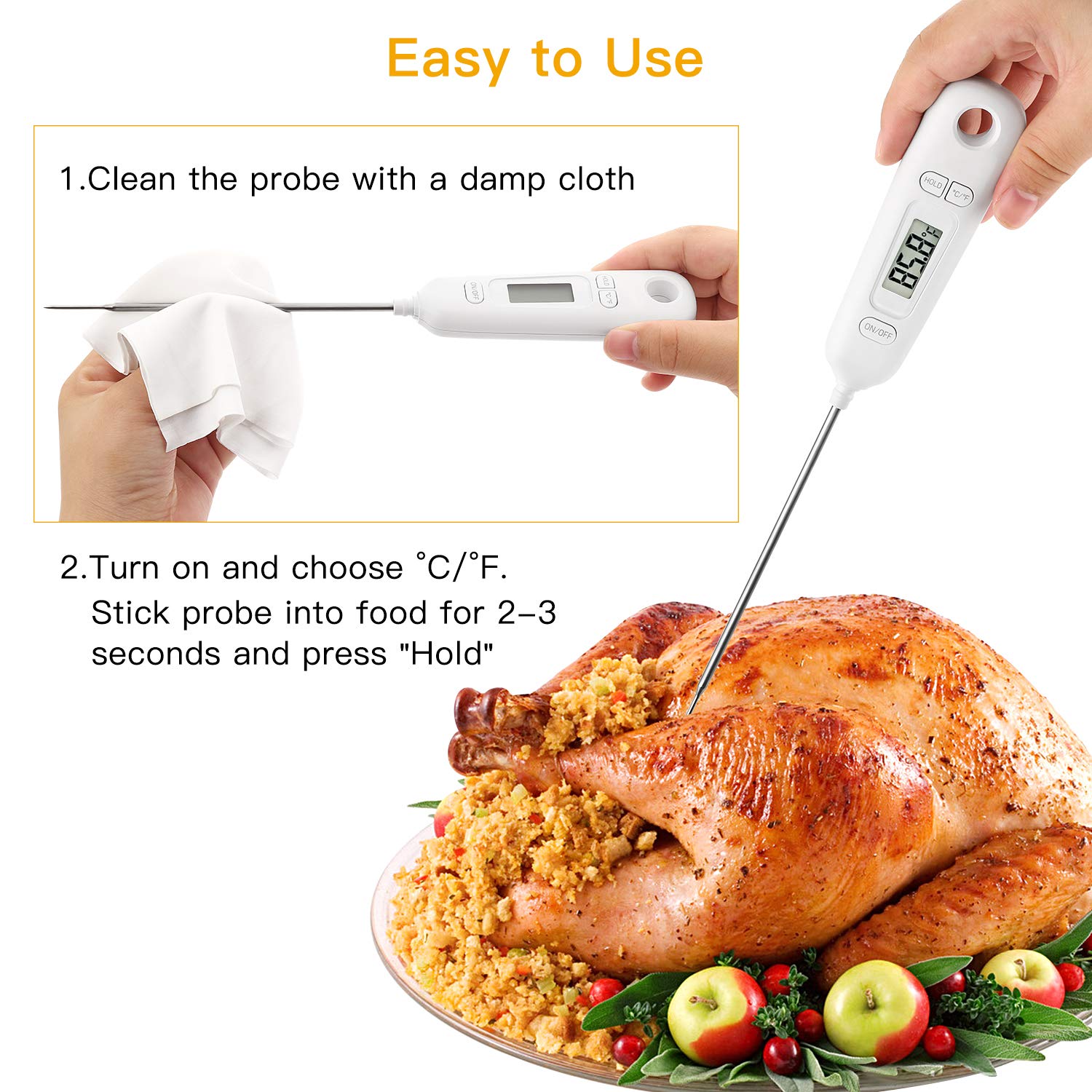review Regetek Instant Read Meat Thermometer Digital LCD Cooking with Long Probe Food Cooking Thermometer for Grill Oven BBQ Smoker Food Thermometer