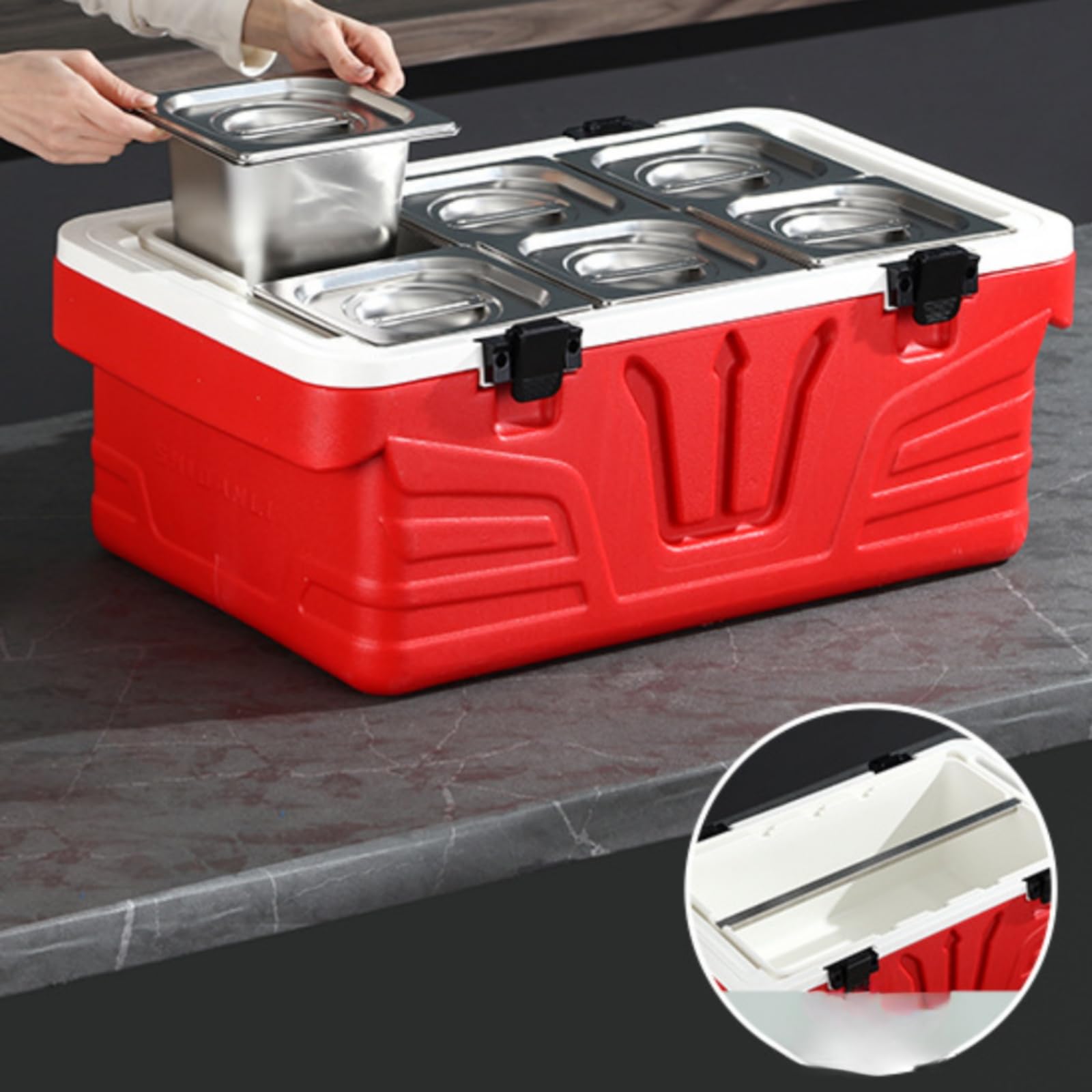 Contenitore Isotermico con Scomparti Isolante Box Termico in Acciaio Inox Isolato Cassa Termica per Ristoratori, Addetti