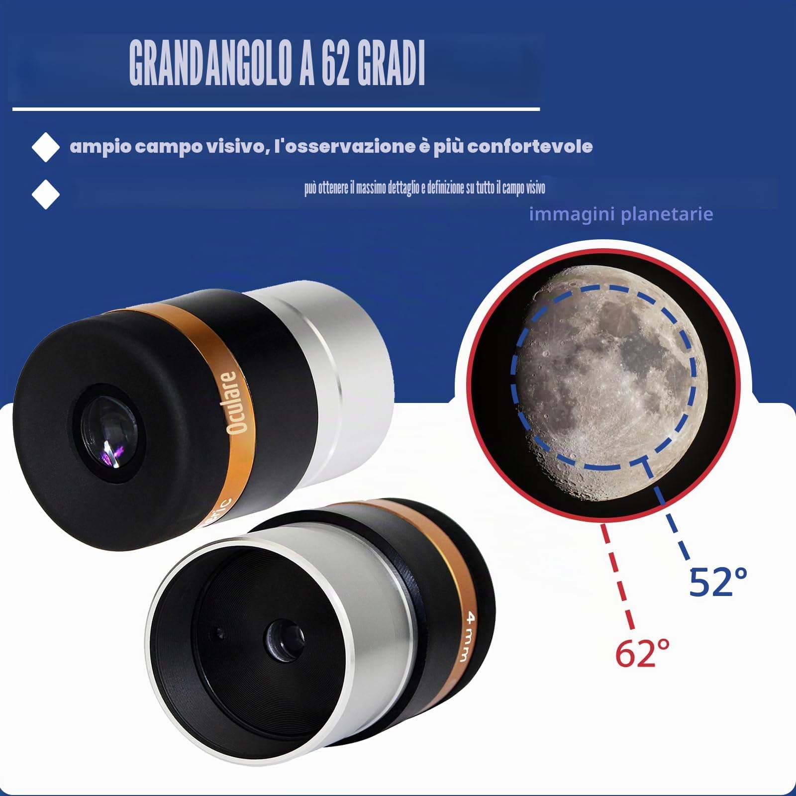 Svbony Oculare 4mm, HD Completamente Rivestito Oculare Telescopico Lente Asferica Grandangolo da 62 Gradi, 1,25” Accessori Telescopio con Filettatura Filtro per Luna Giove Osservazione Planetaria