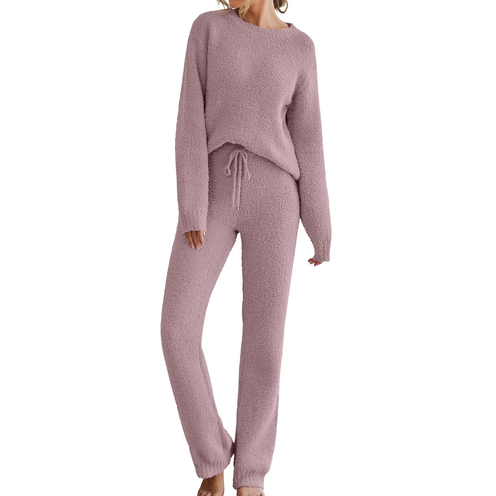 Generisch Traje de casa para mujer, invierno, tallas grandes, dos piezas, manga larga, Homewear | Loungewear - Conjunto de 2 piezas de chándal para mujer, de forro polar, cómodo y cálido