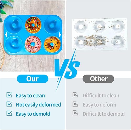 Miniatura 6 de Moldes de silicona para donas, mini moldes de silicona para hornear sabrosas rosquillas, bagels, cakecups y más (2 azul)