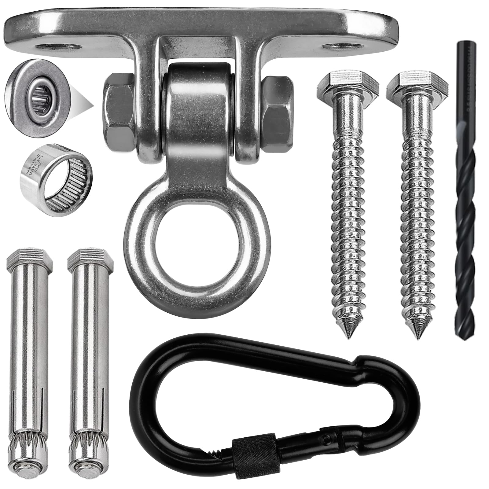 Stainless Steel Heavy Duty 180° Swing Hanger Kit - Ceiling Mount with Hook for Porch Swing, Hammock Chair, Yoga Swing, Punching Bag, 1000 LB Capacity, Rust-Resistant Hardware Included