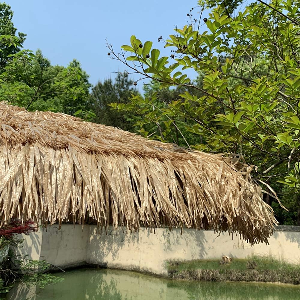 Outdoor Table Market Umbrella Outdoor Umbrella with Crank, 2.7M ched Tiki Umbrella, Outdoor Sunshade Simulation Straw Umbrella Sun Umbrella Garden Balcony Outdoor Patio Umbrella Center Column Umb