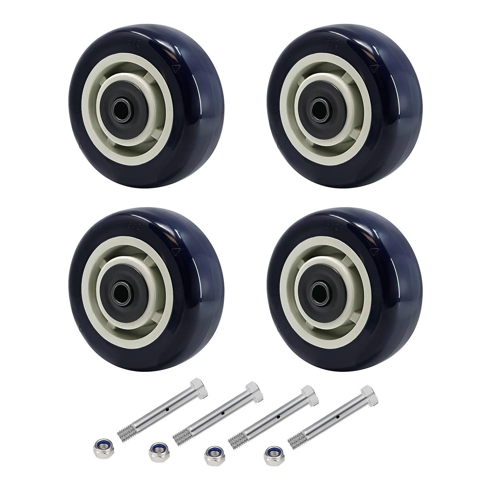 LONGRUNFORU 5 Inch Caster Wheels, Premium Polyurethane on Polypropylene core, 1/2" Bore - Double Precision Ball Bearings-Set of 4 Heavy Duty Caster Wheel with 3200 lbs Capacity (4 PACK)