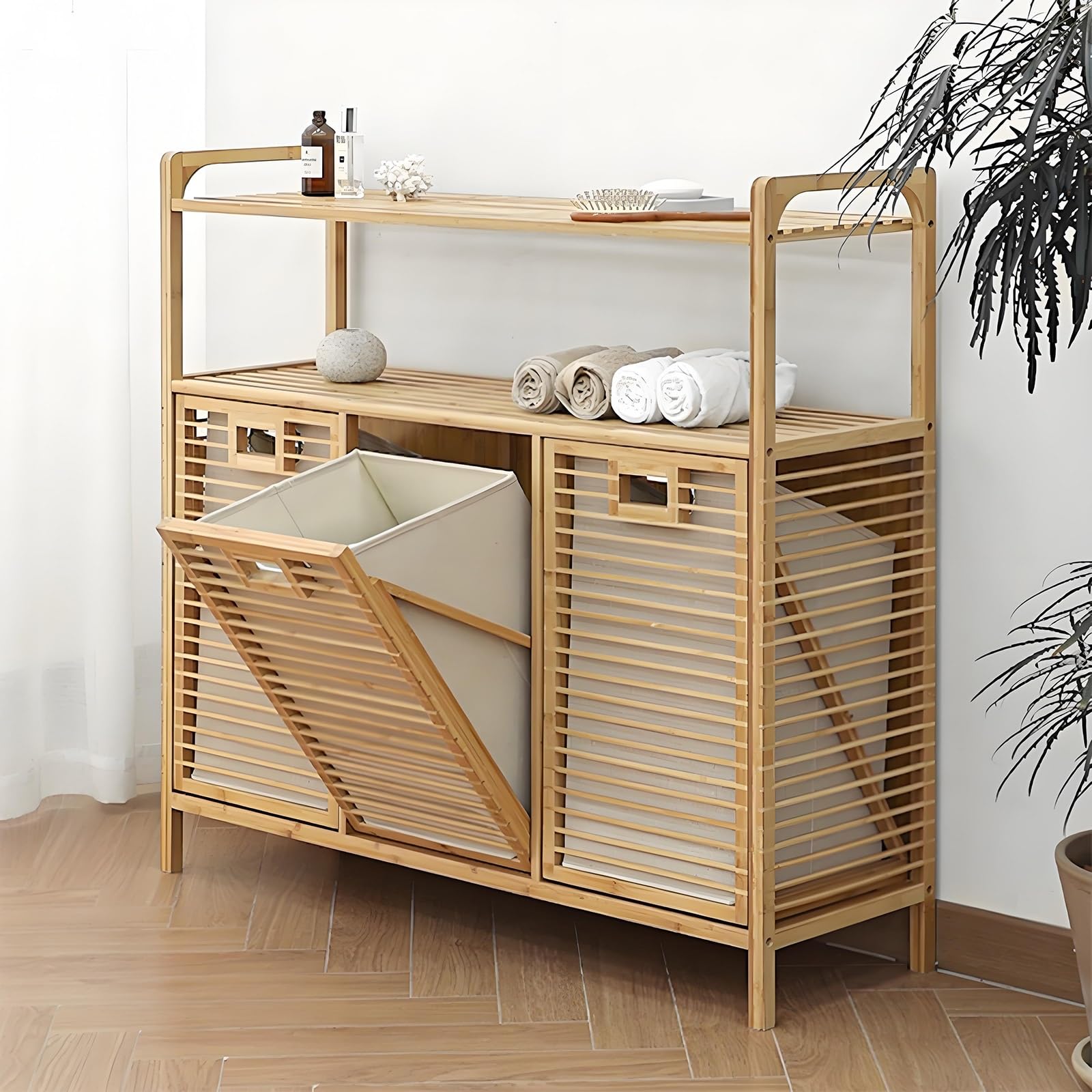 ERSINIAN Panier à linge avec étagères de rangement et sac amovible, facile à monter, idéal pour les salles de bain, les chambres, les résidences étudiantes et les buanderies.