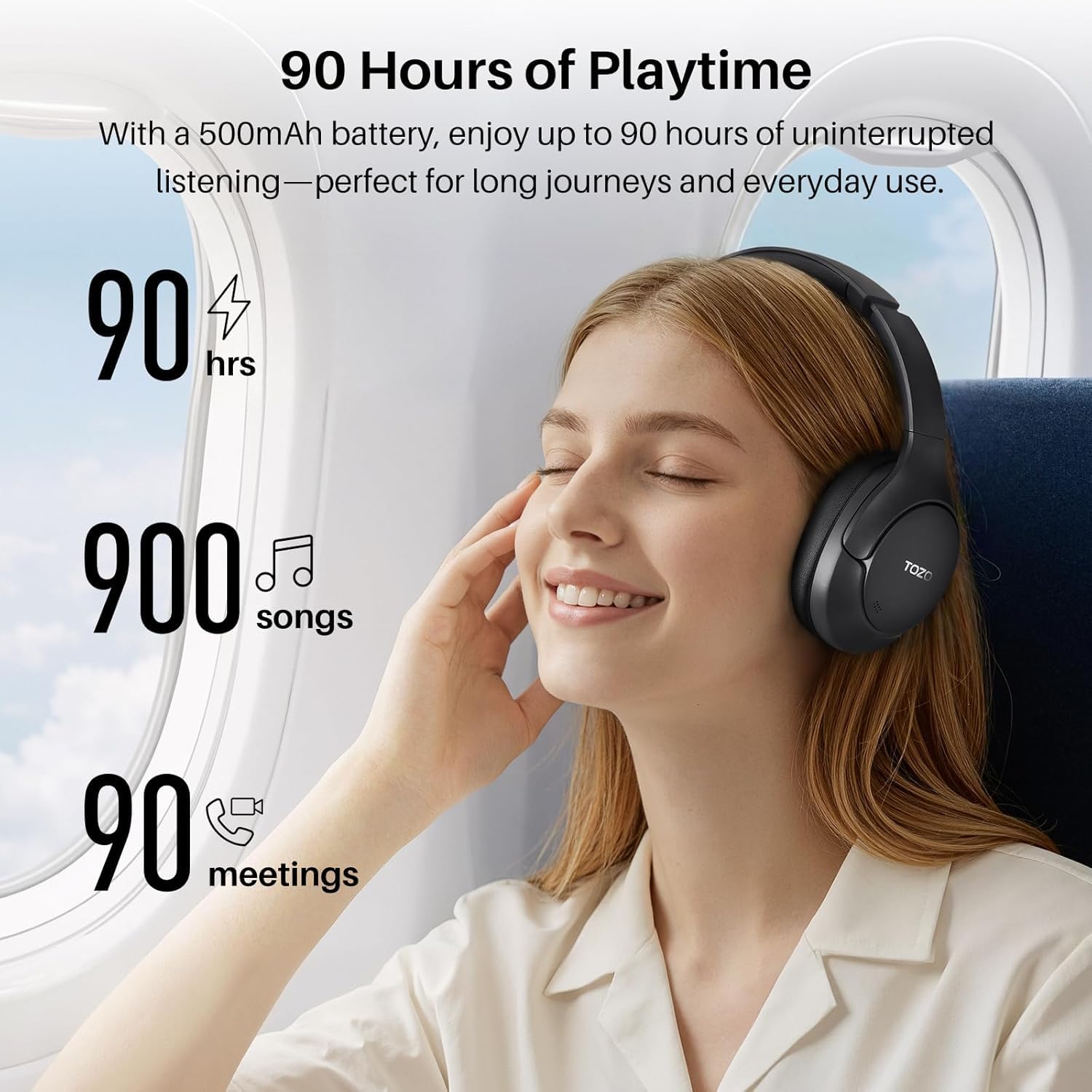 TOZO HT3 Cuffie Bluetooth 6.0 con ANC Ibrido, 5 Mics per Chiamate Chiare | Audio Hi-Res Spaziale, 32 EQ, Connessione Multipoint, Design Pieghevole con Cavo 3.5mm e USB-C