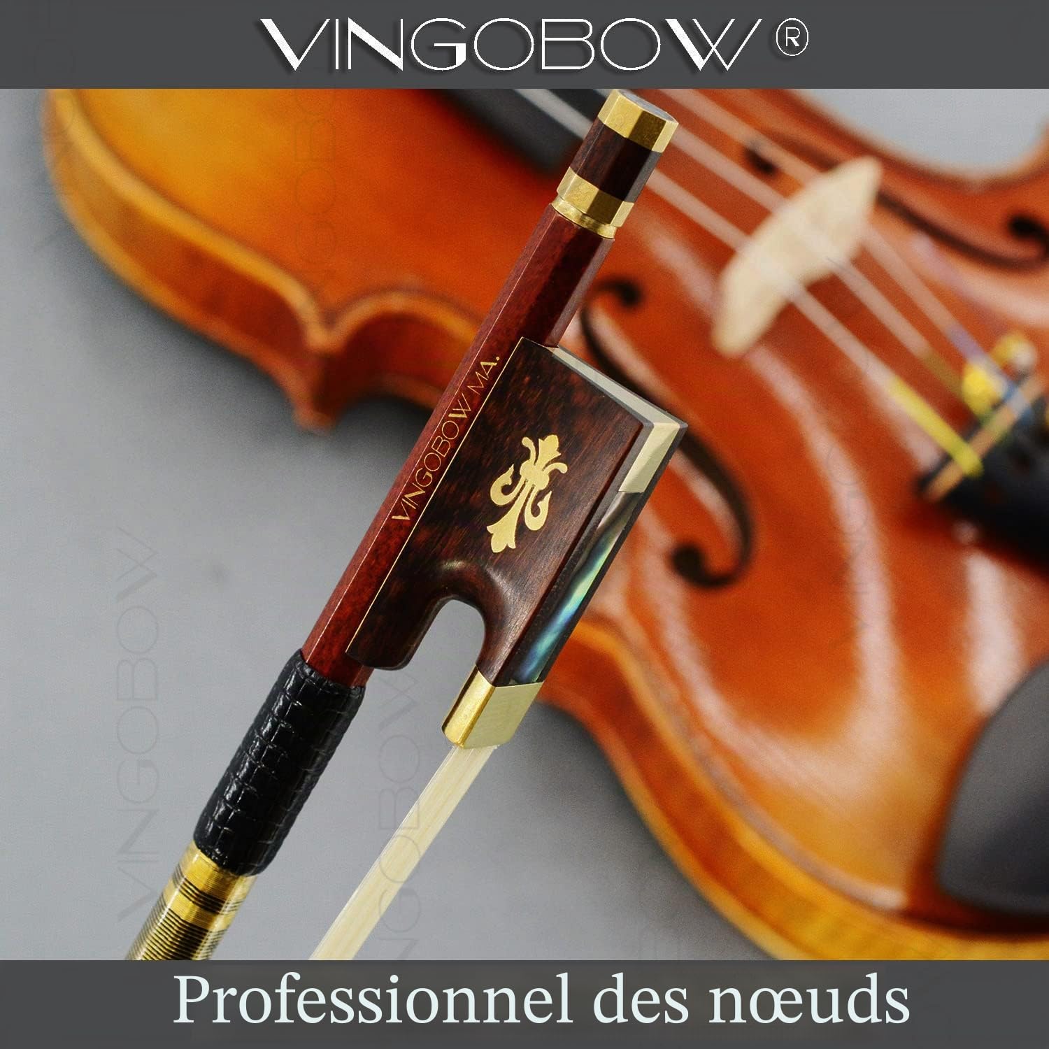 Archet hybride en fibre de carbone pour violon 4/4 VINGOBOW 127 V en forme de fleur de lys et grenouille 4/4 entièrement raide en crin de cheval naturel pour joueur professionnel