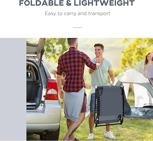 Vista 105 de Outsunny Tumbona plegable, silla de bronceado para patio, tumbona para exteriores con respaldo reclinable de 4 posiciones, asiento de malla Blanco