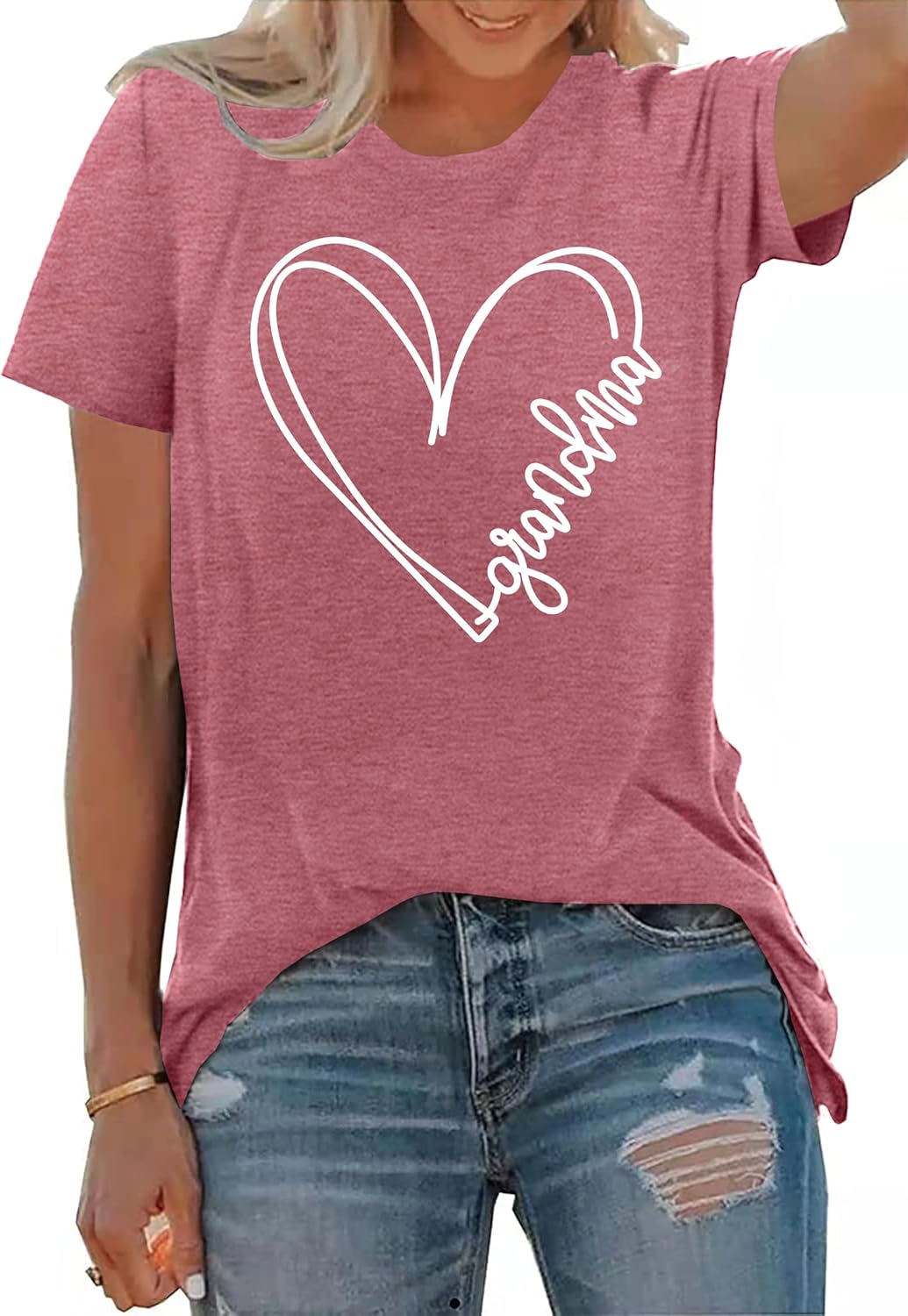 Grandma Shirts Women Grandmother Heart Printed Tshirt Floral Mama Casual Tee Mother Short Sleeve Top Shirt - Image 2