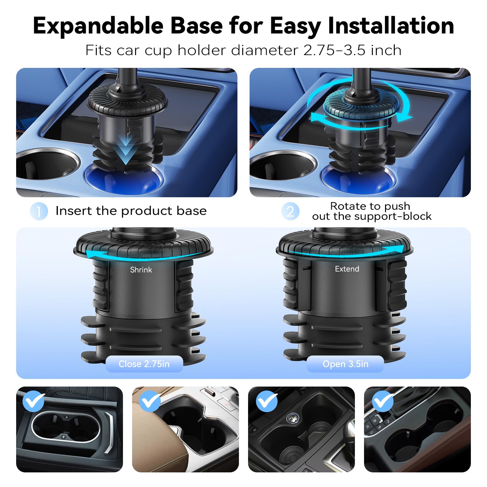 KDD Support Tablette Voiture avec Bras Réglable Long, Support iPad Universel pour Porte-gobelet de Voiture, Compatible avec Tablettes, Téléphones 4,7-13” pour iPad Pro, Galaxy, Switch