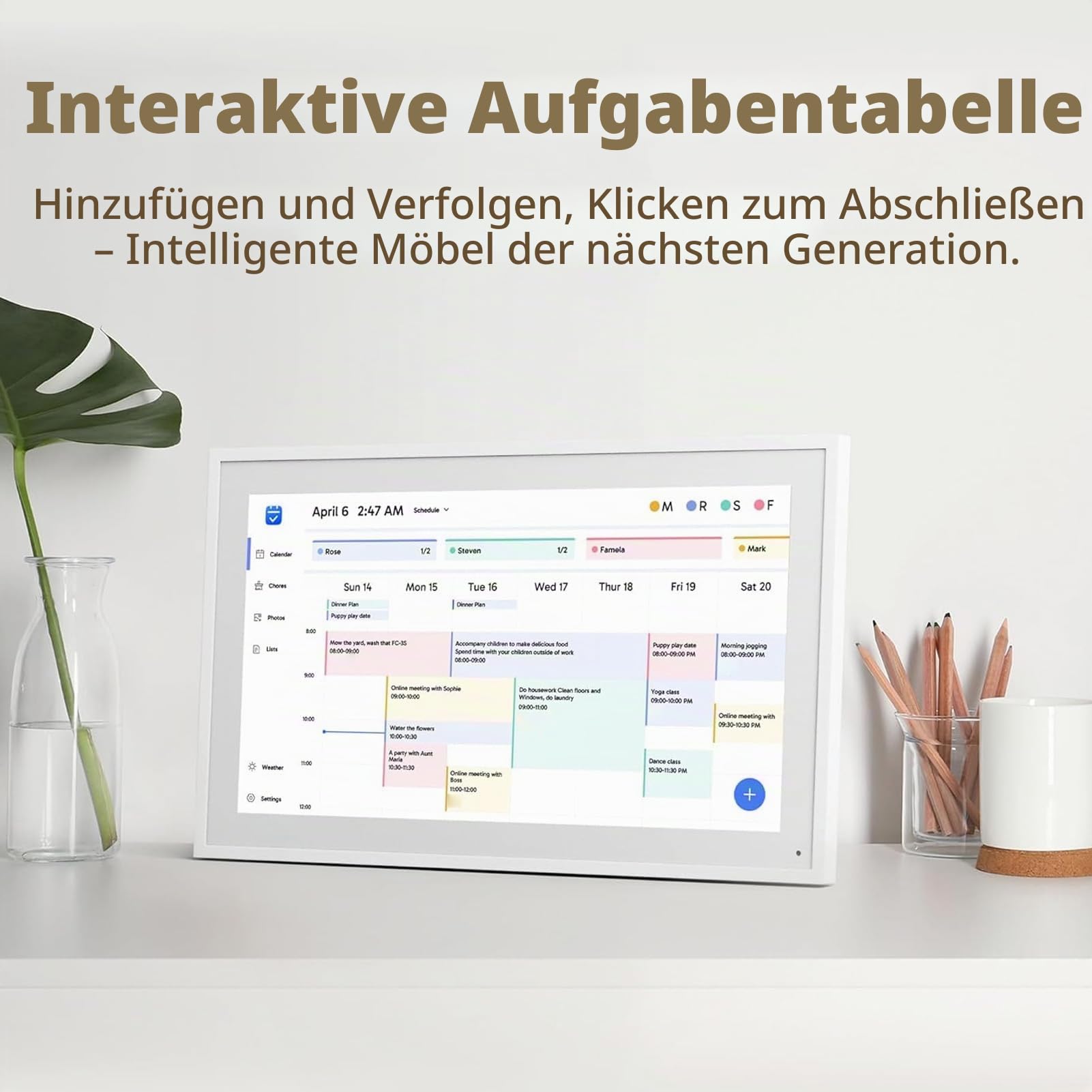 Goshyda 15.6 In Wall Planer Digitaler Kalender -Chore -Diagramm, Smart Touchscreen Interactive Display für Familienpläne, Elektronische WLAN -Fotorahmen (EU-Stecker (100-240 V))