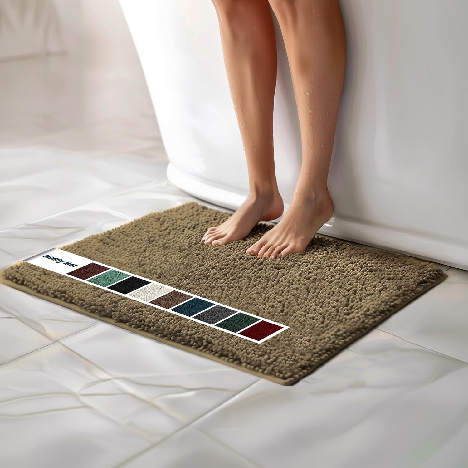 Muddy Mat Chenille Bathroom Rugs Quick Dry Microfiber Mats Non Slip Washable, Extra Thick, Soft and Highly Absorbent Bath Mats for Bathroom, Kitchen, and Shower Floor - Beige Medium 30"X19"