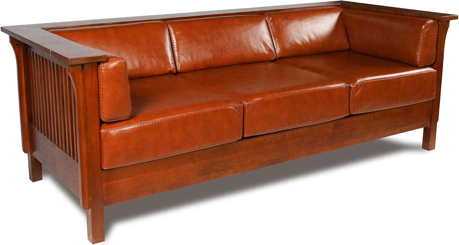 Crafters and Weavers Mission/Craftsman Cubic Slat Side Sofa - Russet Brown Leather (RB2)