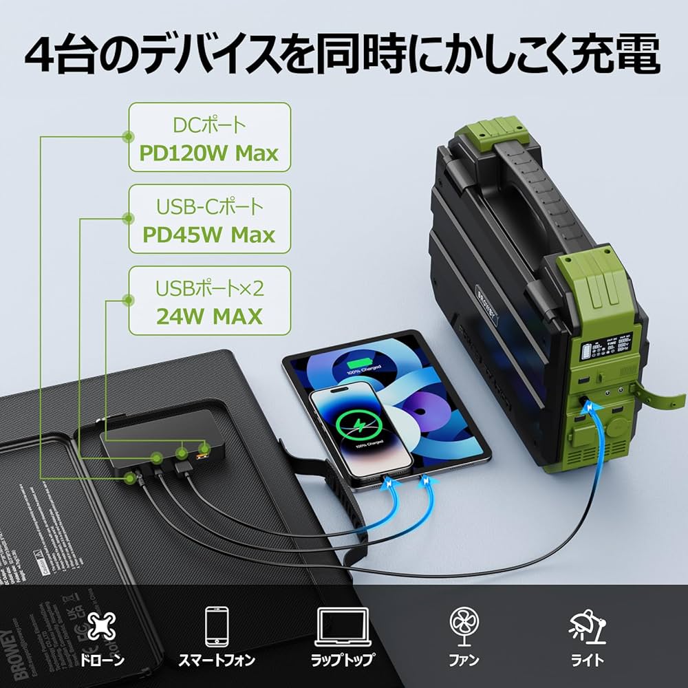 BROWEY ポータブル電源 独自のソーラーパネル一体型 AC100V Amazon.co.jp: BROWEY ポータブル電源 ソーラーパネル一体型