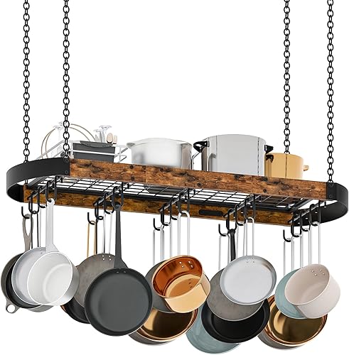 Miniatura 11 de Estante para ollas colgante de 31.7 pulgadas, estante para ollas que ahorra espacio para la cocina, estante para ollas y sartenes colgante en el