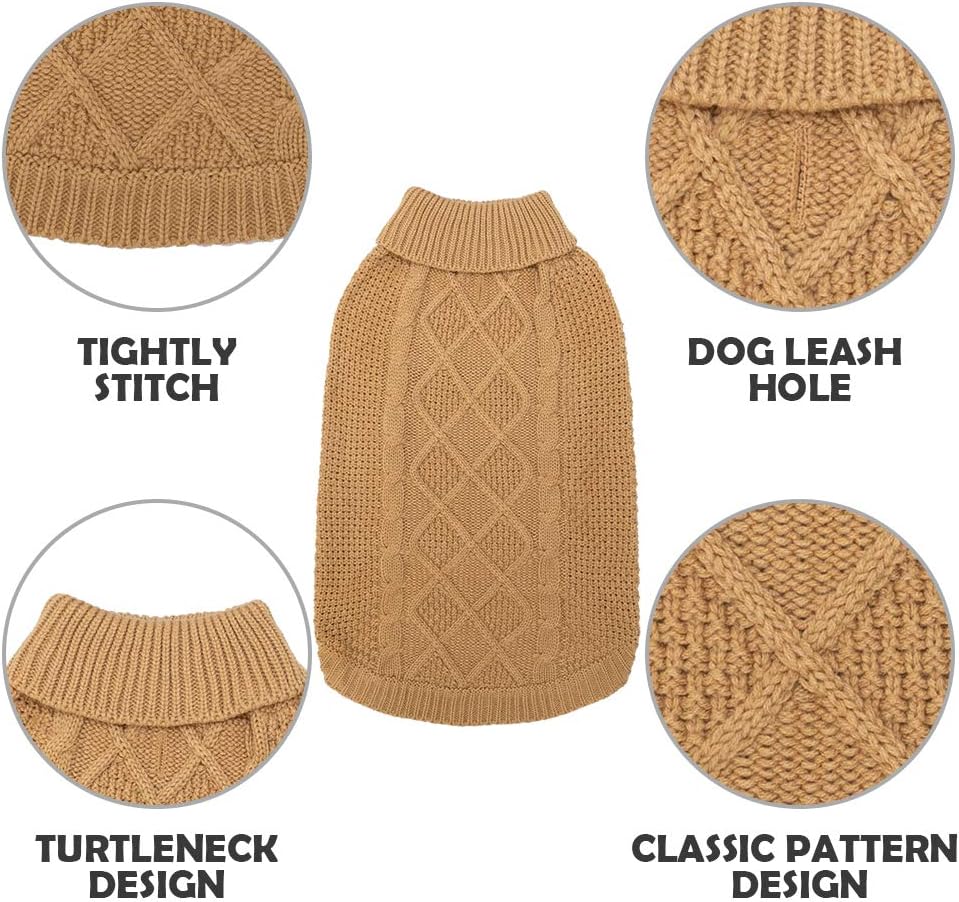 Mihachi Turtleneck Dog Jumper - Dog Sweater Winter Coat Apparel Classic Cable Knit Clothes with Leash Hole for Cold Weather - Image 5