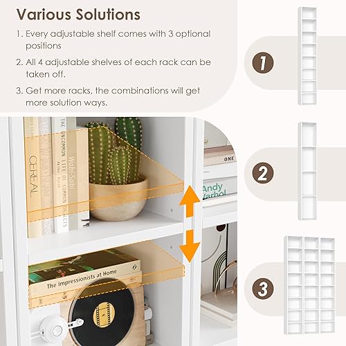 Miniatura 7 de FOTOSOK Estante de torre multimedia de 8 niveles, 11.6 x 9.3 x 70.9 pulgadas, gabinete de almacenamiento delgado para CD y DVD con estantes