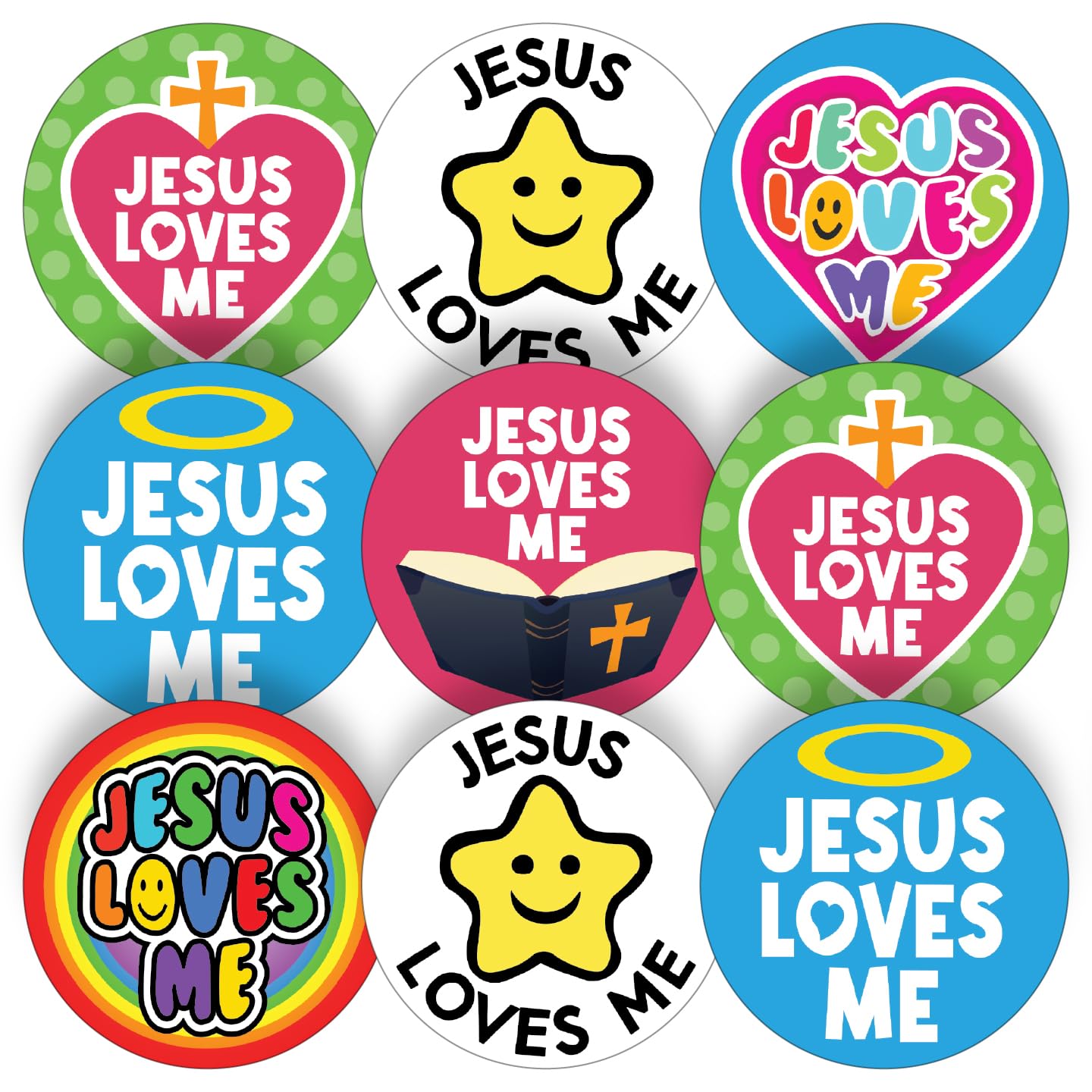 Stone Melon School Reward Stickers 144 Jesus Loves Me Stickers 30mm Round Awards Nursery Teachers Parents Children Kids Christian Church