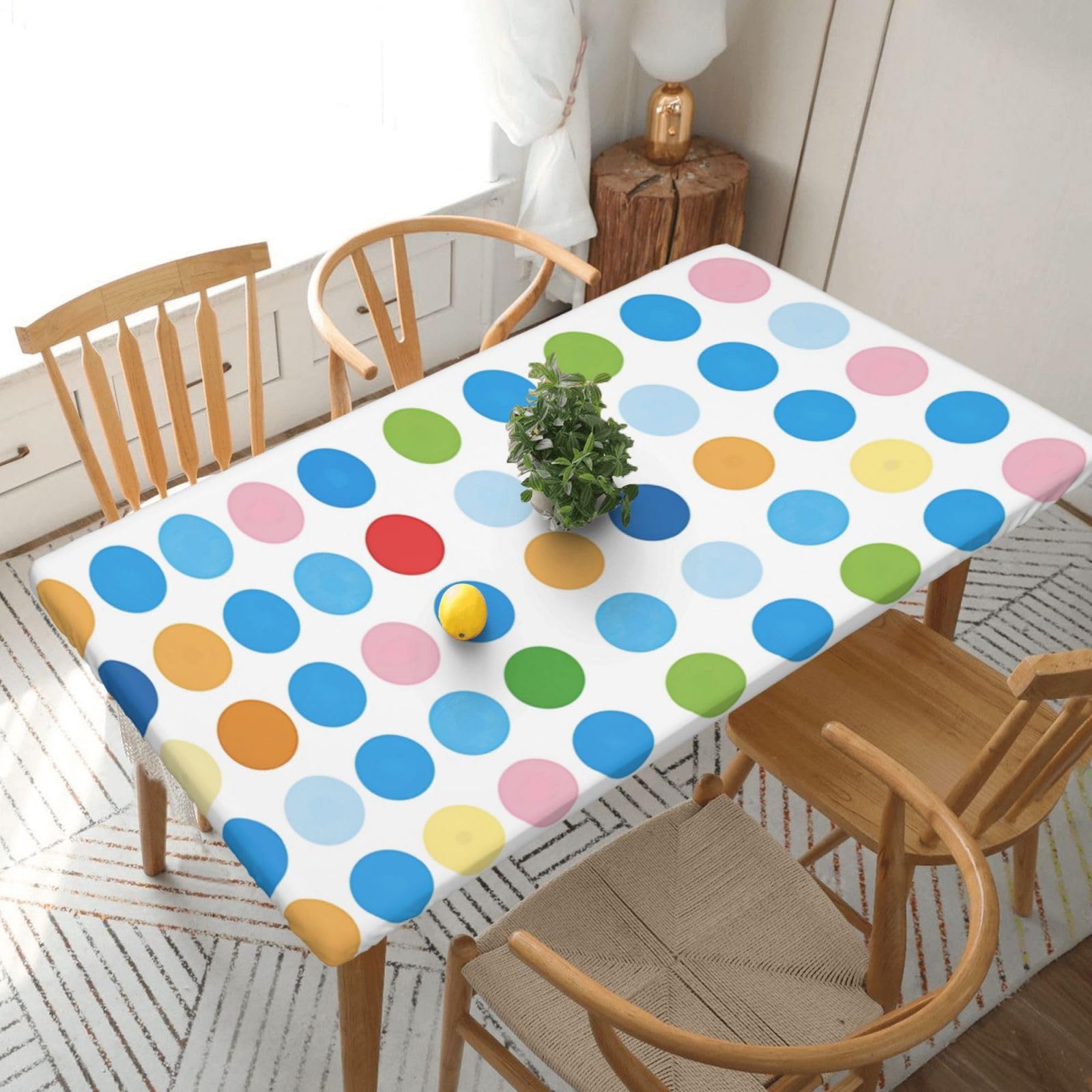 WPKJU Blue Polka Dot Pattern Printed Tablecloths 5ft Rectangular Table Covers Washable Polyester Decorative Table Cloth for Dining Table Picnic Wedding