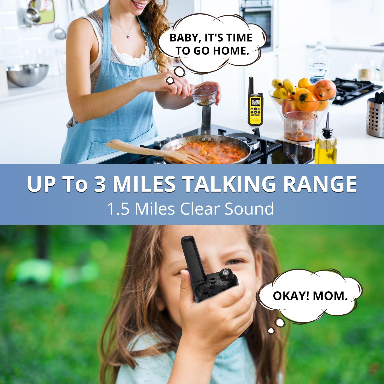 Radioddity PR-T6 Walkie Talkie Niños PMR446 Walkie Talkie Recargable de Largo Alcance con 16 Canales, VOX, Carga USB-C, Linterna, Auricular para Acampar Senderismo, Paquete de 2, Amarillo