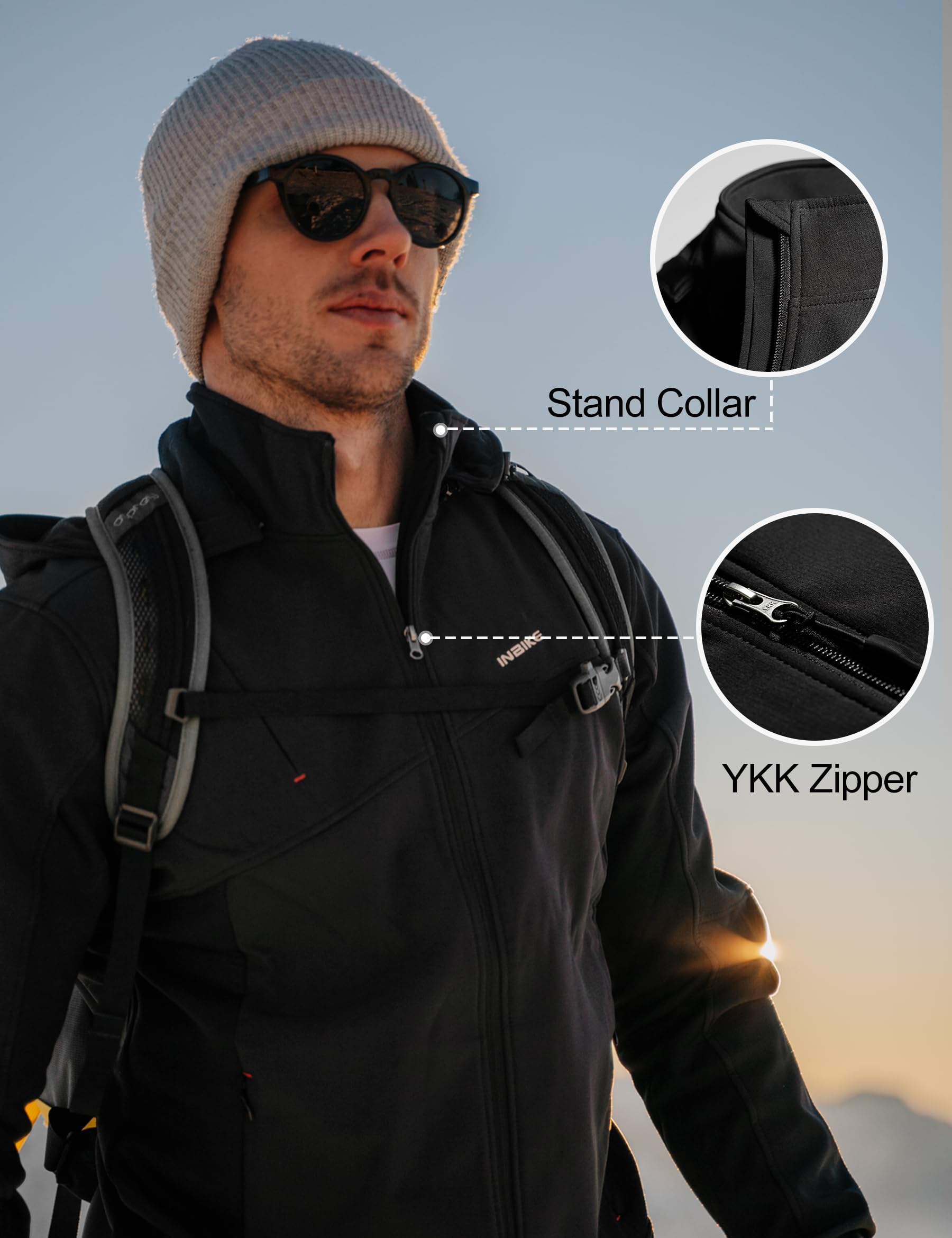 INBIKE Veste Softshell Homme Hiver Polaire Extérieure à Capuche Coupe Vent Blouson Chaud Outdoor Randonnée Velo VTT Jogging Sport de Plein Air 7103