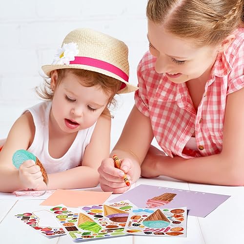 Miniatura 6 de Fuutreo 36 hojas de calcomanías de helado, regalos de fiesta para hacer tu propio helado, calcomanías para mezclar y combinar, manualidades de
