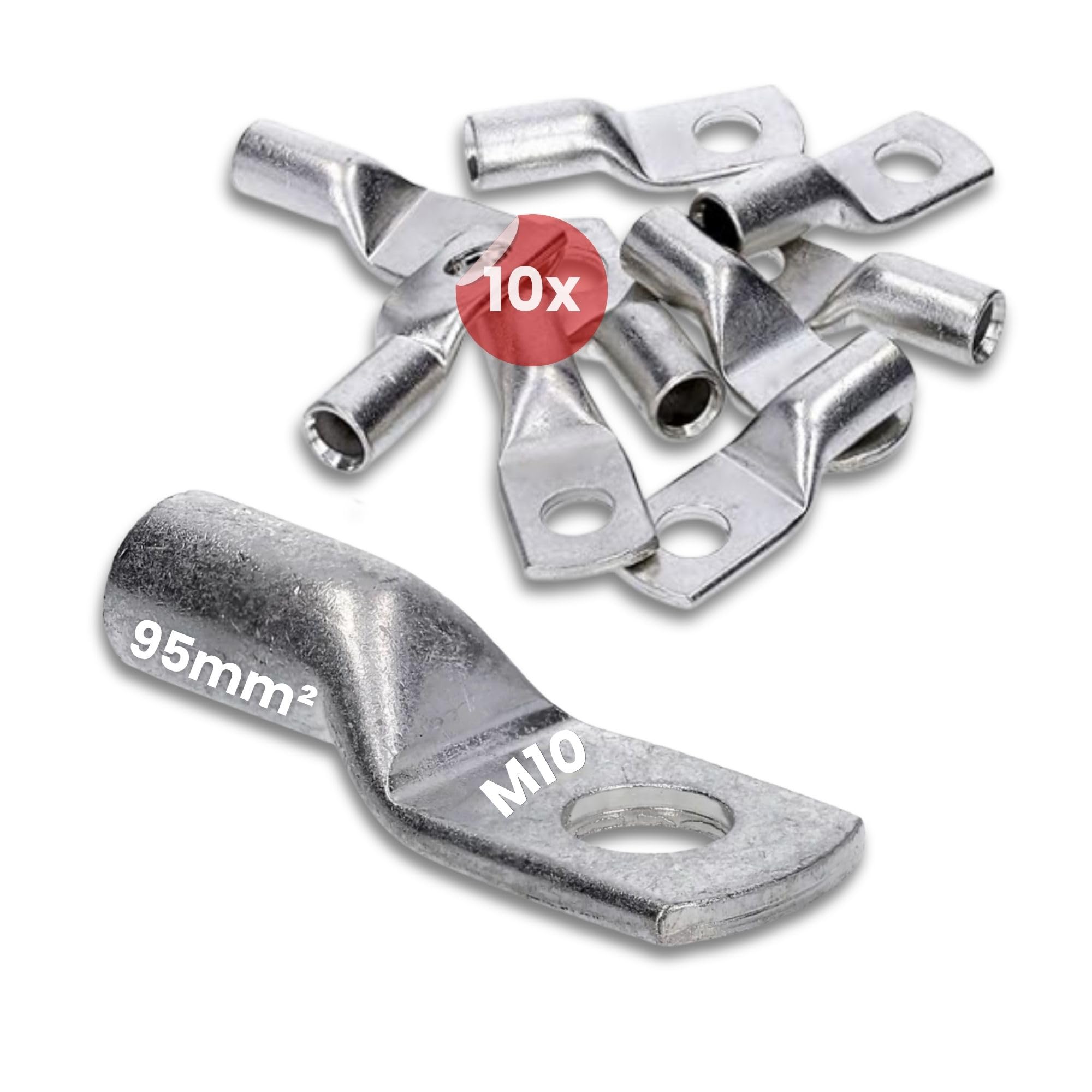 Kalitec 10x Terminales para Cables Tubulares 95 mm² M10 - Conector Cobre | Terminal de presión para instalaciones eléctricas, sistemas solares y automoción. Certificado UL y resistente a corrosión.