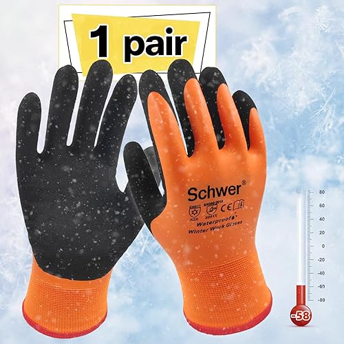 Schwer Guantes de trabajo de invierno impermeables para hombre, naranja, talla M