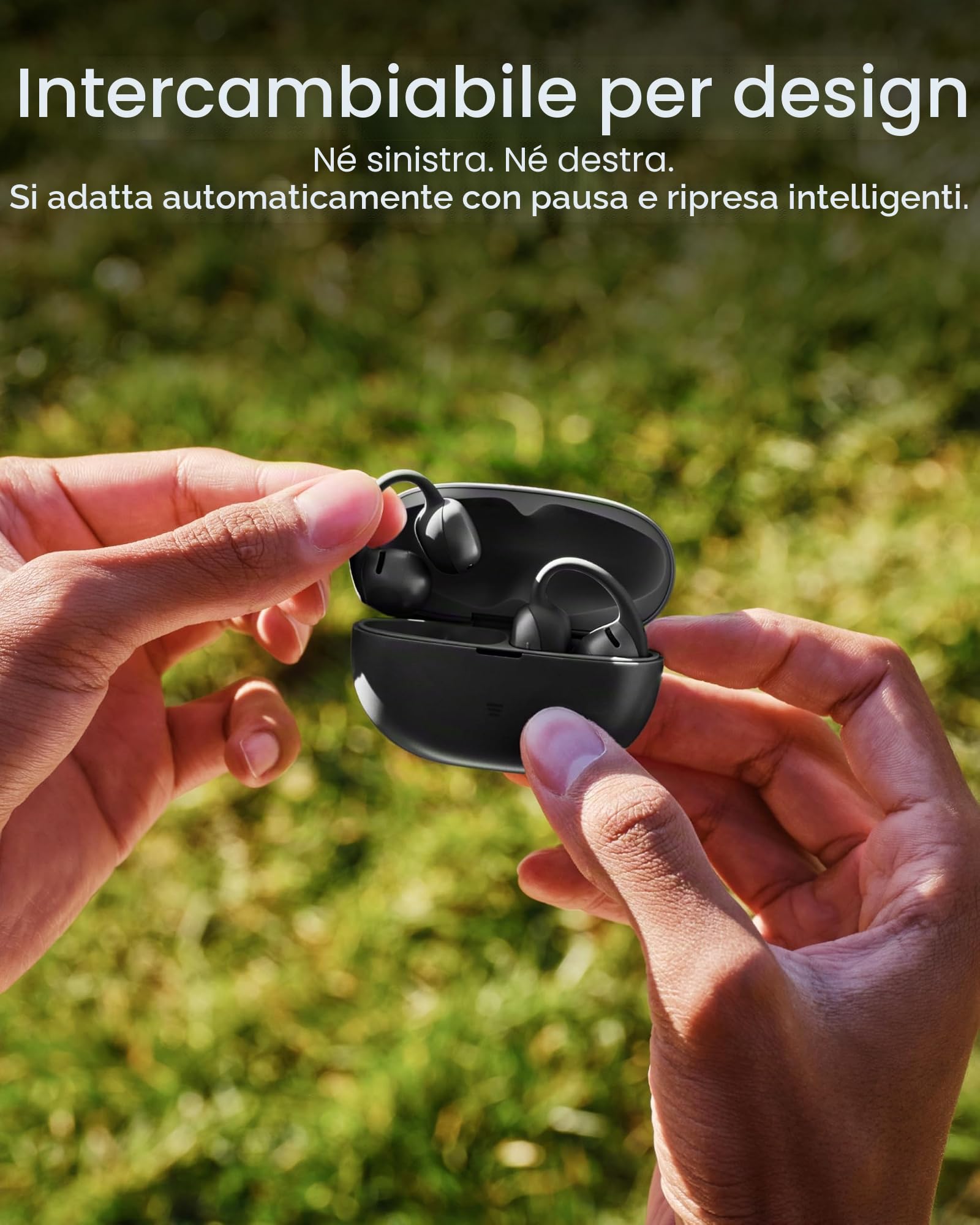 SHOKZ OpenDots Air cuffie open-ear clip-on, ultraleggere 6,3 g - Nero | bassi profondi, vestibilità sicura, 36 h di riproduzione, Bluetooth 6.1, riduzione rumore AI, IP55
