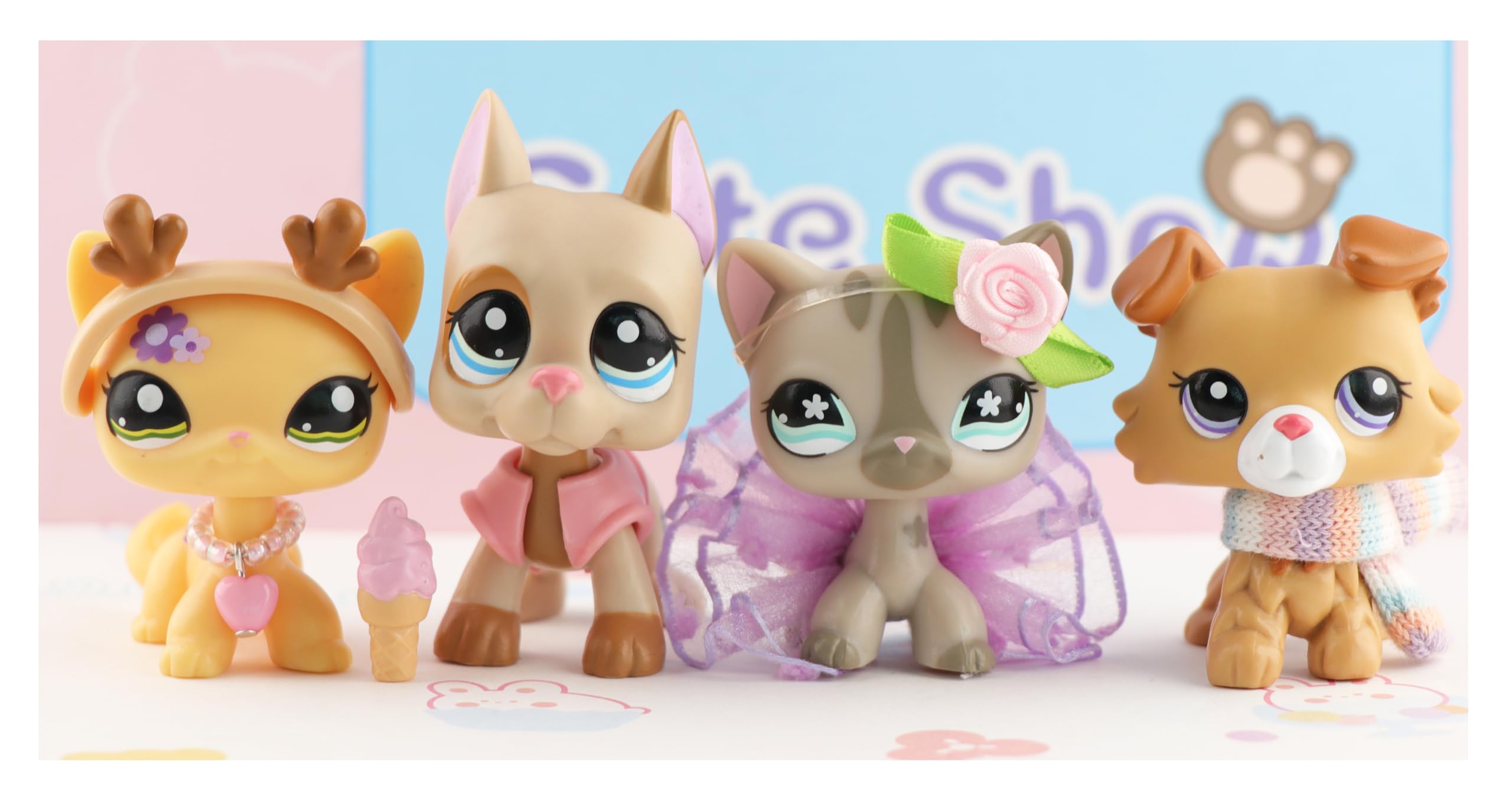 Old LPS Pet, LPS Collie Great Dane Shorthair Cat with lps Accessories Rare Old LPS Toys Puppy Action Figure Collectable Pets Mini Pet Shop for Boys & Girls