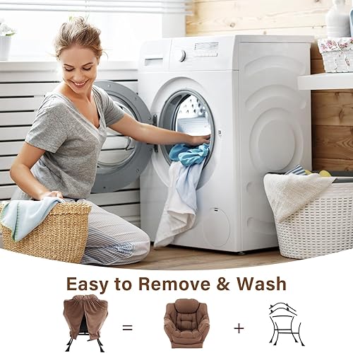 Miniatura 6 de Silla Lazy con otomana, silla moderna con reposapiés plegable, silla de acento de salón, cómoda silla de lectura (marrón oscuro)