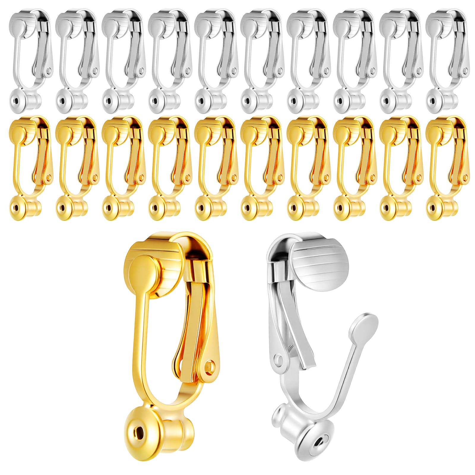 20 PCS Clip on Earring Converter, Pierced to Clip Non-Pierced Earring Converters Earrings Backs Pads Earrings Clips Kit for Jewellery Making (Silver, Gold)