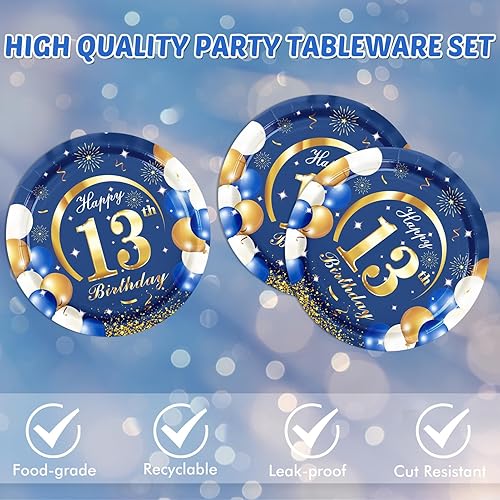 Miniatura 27 de 40 decoraciones de cumpleaños número 70 para hombres, azul marino y dorado, decoraciones de fiesta de feliz cumpleaños, incluye platos, servilletas