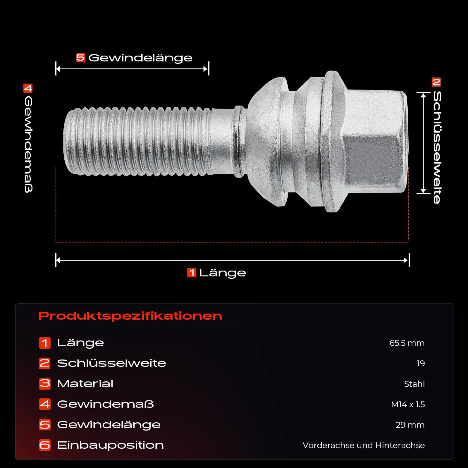 Frankberg 20x Radbolzen Radschraube M14x1.5 2002-Hetue | Kompatibel mit T.o.u.a.r.e.g 7P5 7P6, C.a.y.e.n.n.e 92A, C.a.y.e.n.n.e 9PA, Q7 4LB
