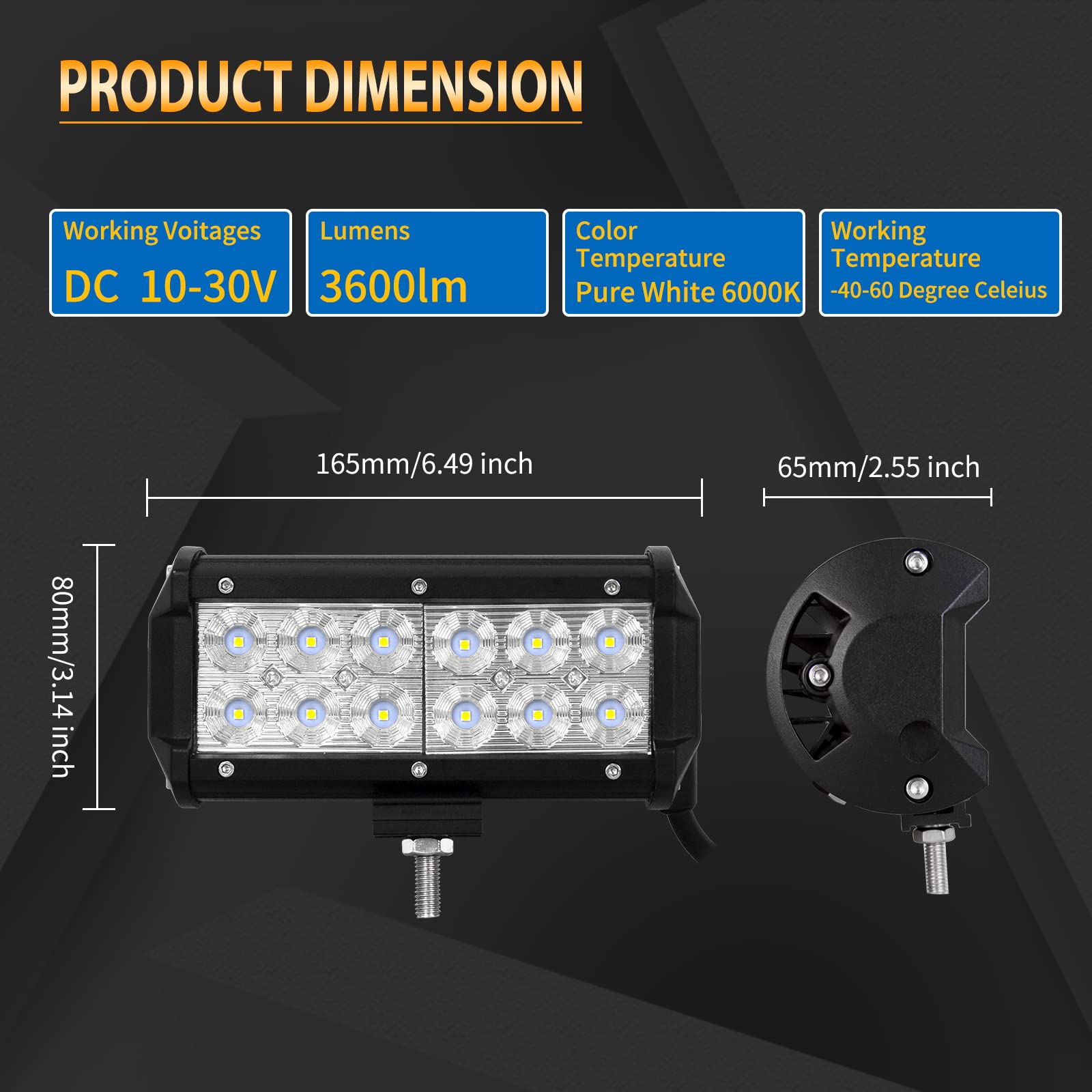 Willpower Barra LED 2pc 36W 18cm Barras de Luz de Trabajo Facos Led Inundación DC 12V 6000K Faro Led IP67 Impermeable Faco Led para Coche 4x4 Tractor Camino Barco ATV UTV SUV 4WD