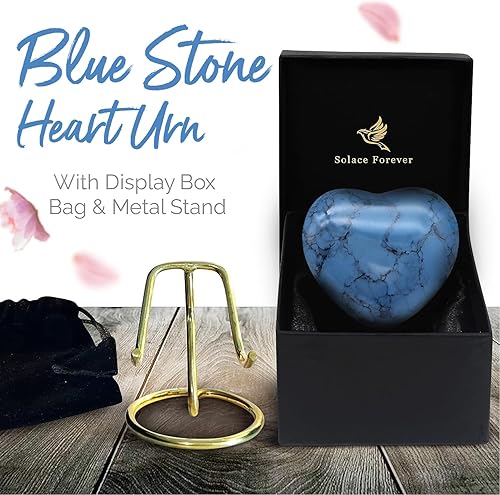 Miniatura 6 de Urna de corazón azul para cenizas  Urna de recuerdo de corazón con soporte y caja premium  Urna pequeña para cenizas humanas  Honra a tu ser querido
