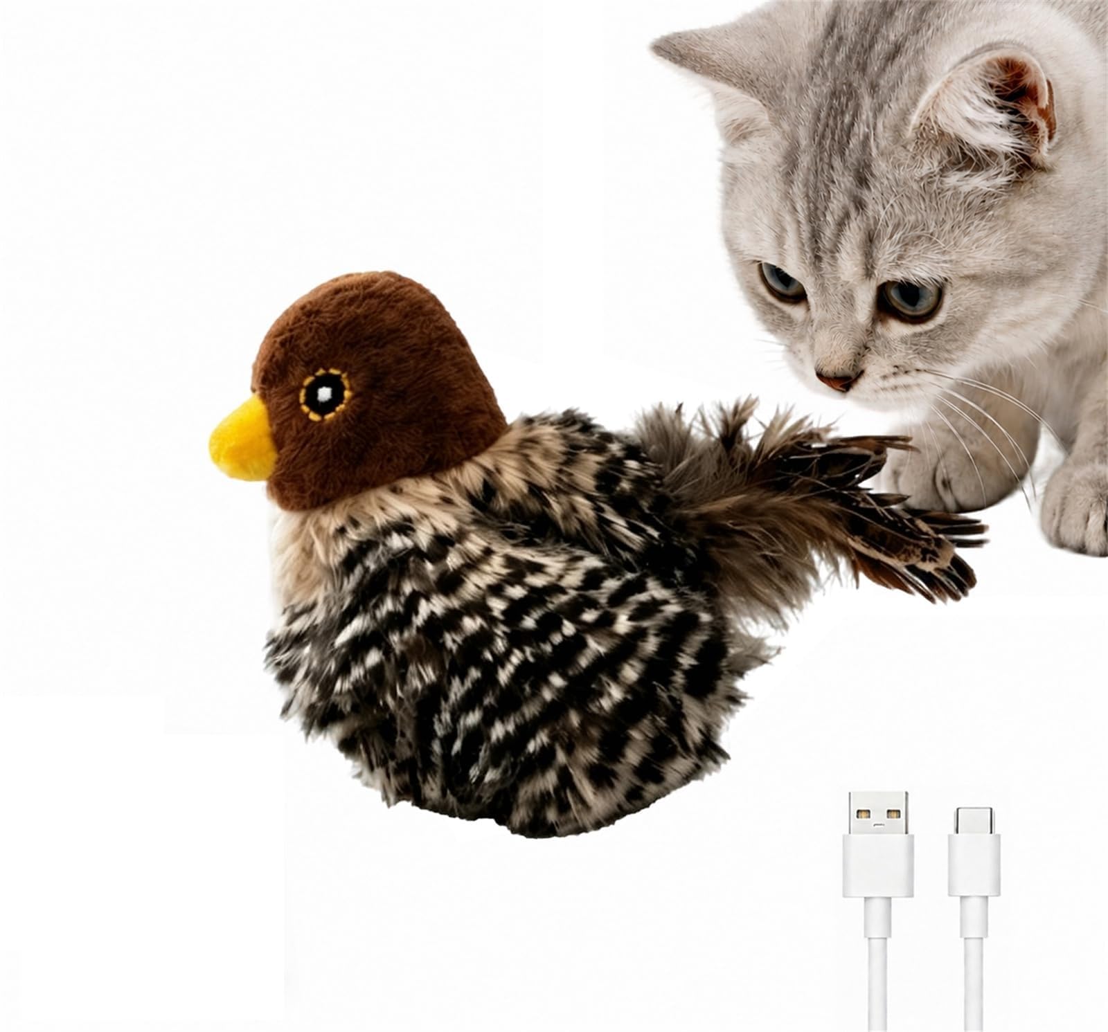 Tweet Paw Cat Toy, Chirping Bird Toy, Realistic Bird Cat Dog Toys, Flying Bird Toys for Cats, Feathered Finch for Pet，B