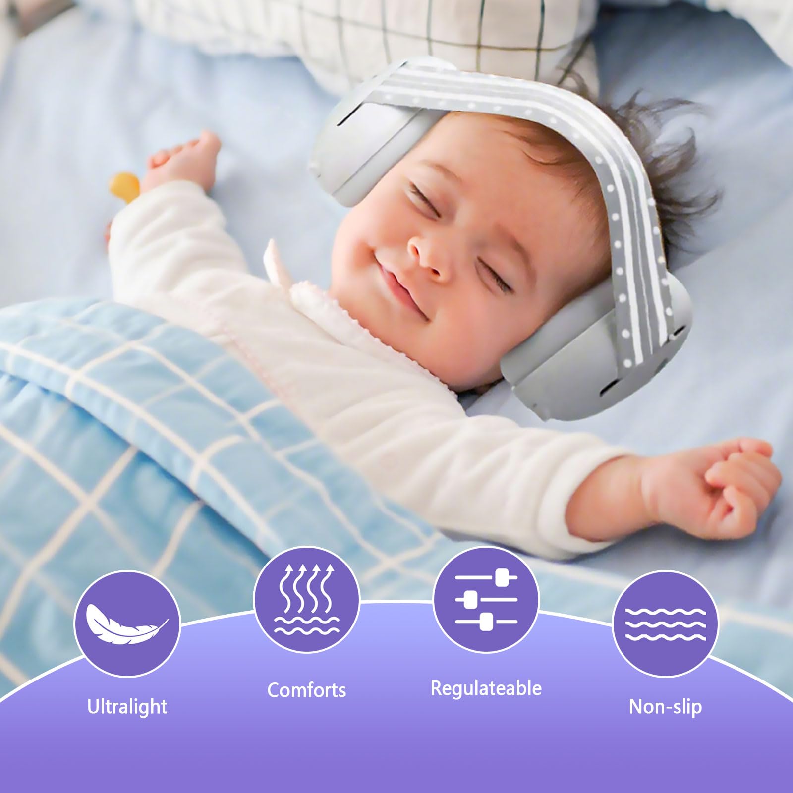 2 in 1 Cuffie Neonato Antirumore Protettori Acustici per Neonati Archetto Regolabile Antiscivolo e Antistress Protezione Acustica Ideale per Neonati Fino a 48 Mesi