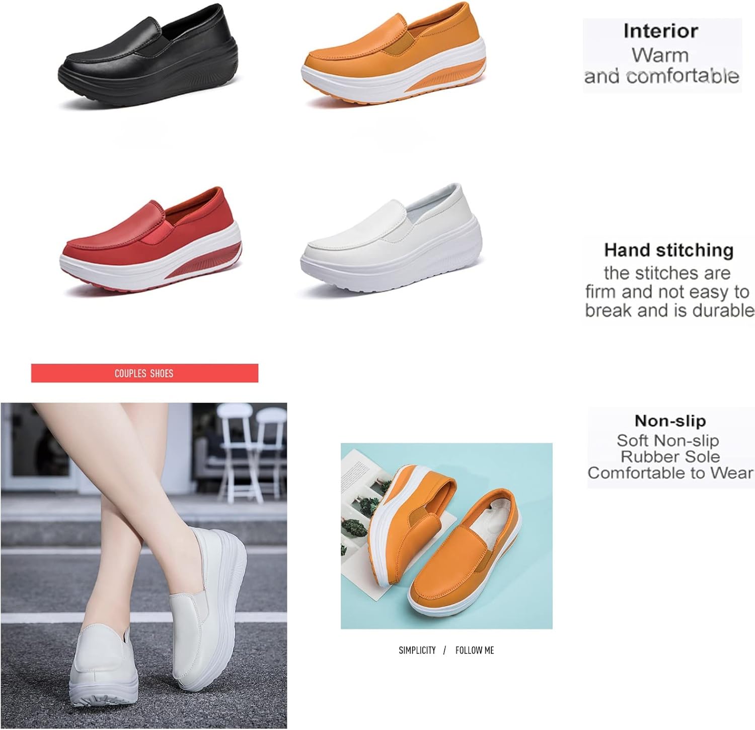 Women's Platform Wedge Slip-On Loafers,Comfortable EVA Sole Round Toe Leather Moccasin Wedge Sneakers. - Image 6
