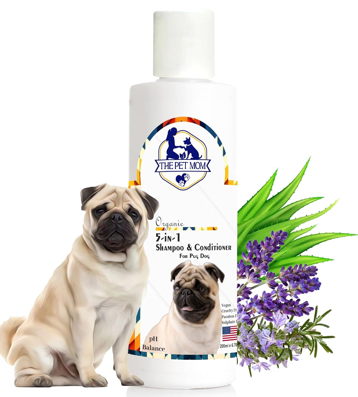 THE PET MOM Organic 5 In 1 Shampoo & Conditioner For Pug Dog & Puppy | Deep
