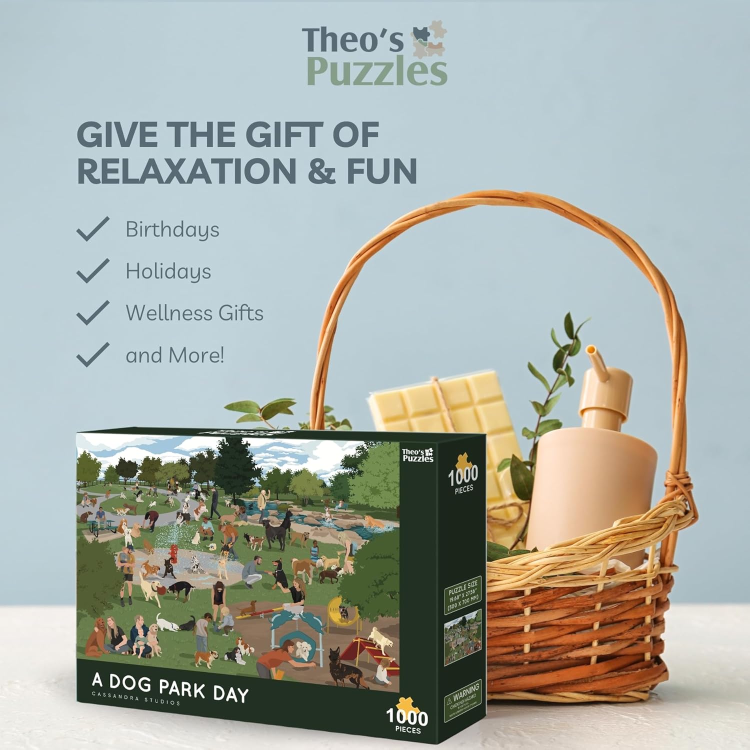 Theo's Puzzles 1000 Piece Puzzle for Adults - Dog Park Animal Puzzle, Jigsaw Puzzles 1000 Pieces with Matte Finish, Zero Dust Quality