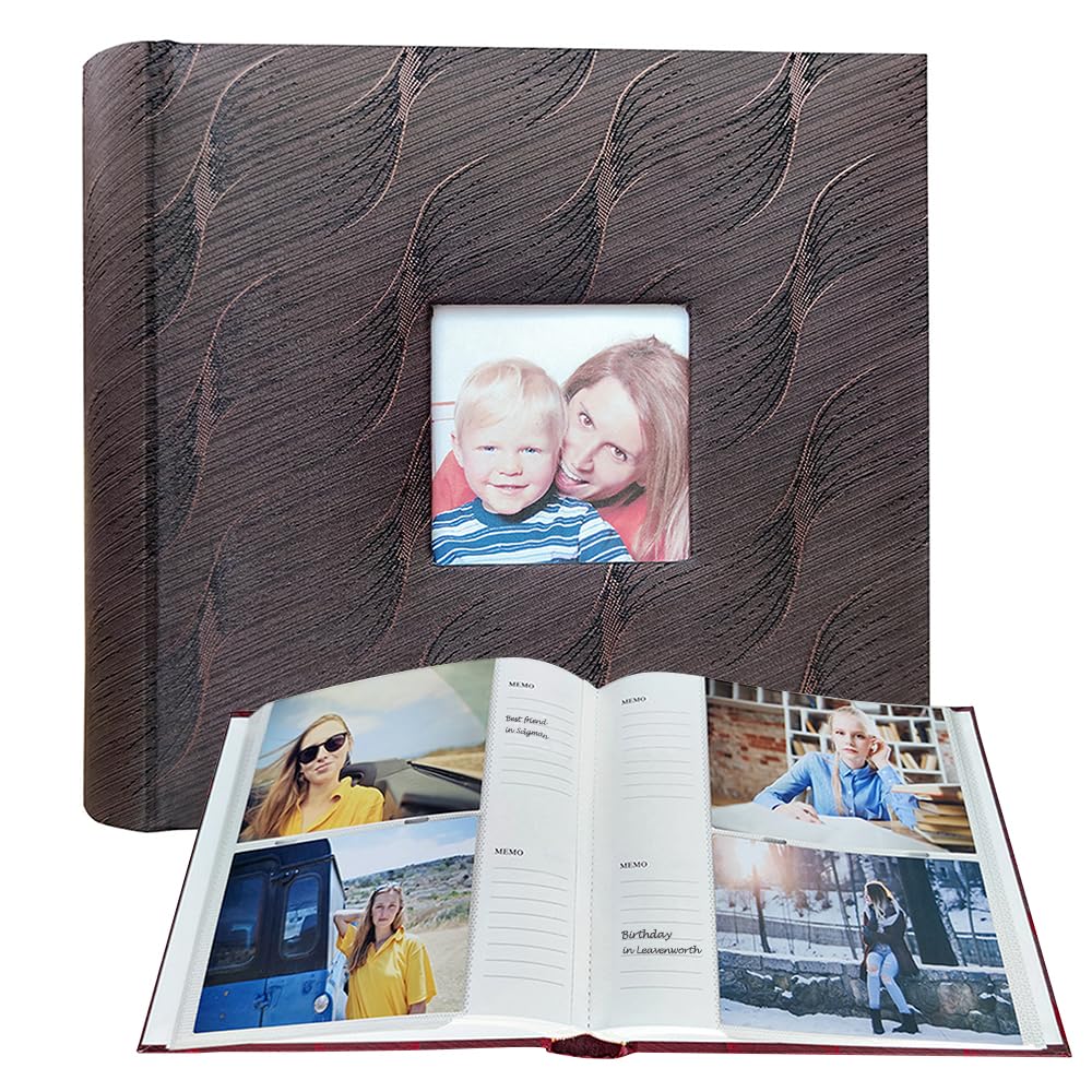 Álbumes de fotos de 4 x 6 pulgadas con espacio de escritura, 200 fotos con bolsillos deslizantes, libro de recuerdos para boda, libro de recuerdos para aniversario, viajes, perro (marrón)